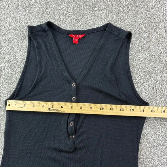 Guess Womens Black Ribbed Henley Tank Top V-Neck Sleeveless Large Y2K Goth Moto - Picture 6 of 8